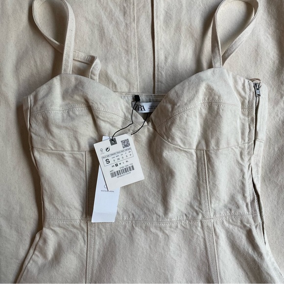 NWT Beige/Cream Zara Denim Midi Dress - Picture 6 of 11